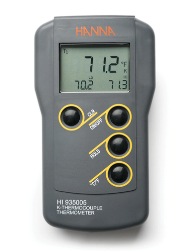 Thermometer, K-Type Thermocouple, Dual Range, - 50 to 199.9 and 200 to 1350 Degrees C, Hanna Instruments, HI935005 [Probe Must be Purchased Separately]