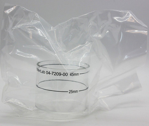 Glass Sample Cup, Round, 2.5 in., Optical Glass, Withstands Temperature to 450 degrees C, Hunter Lab Glass, 04-7209-00