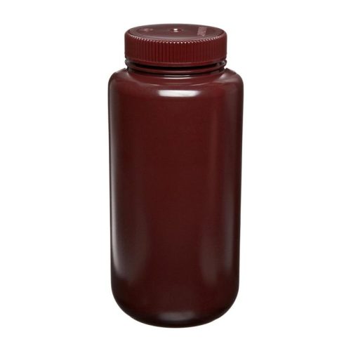 I-Chem Brand N301-1000 Nalgene 300 Series HDPE Wide Mouth Bottle, Amber, Certified, with Cap, Capacity: 1000 mL