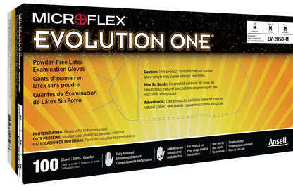 MICROFLEX Evolution One EV-2050 Powder Free Latex Gloves, Large, 100/PK, Ansell, EV-2050-L