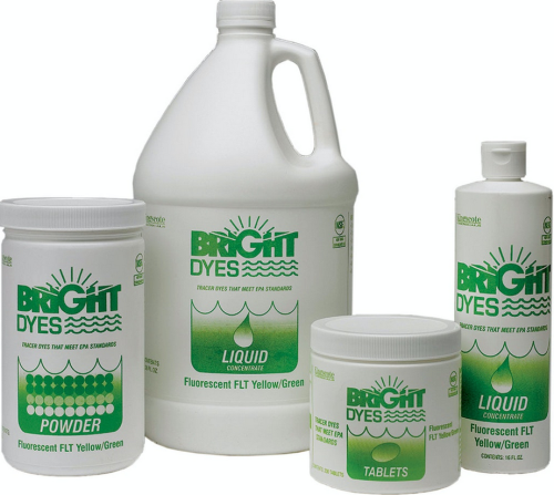 Dye, Bright Water Tracer Fluorescent, Yellowish  Green, Use 1 pint/12,500 gal. for Strong Visual, 1 gal EA, 4/CS, Kingscote Chemicals, 106001-01G