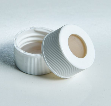 Open Top White Polypropylene Cap with 0.125 in. PTFE/silicone Septa