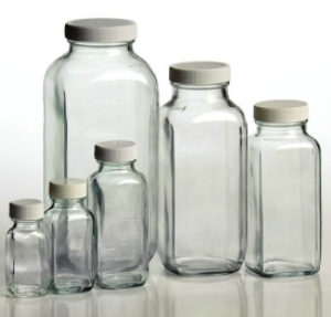 Bottle, French Square, Clear Glass, with Cap, 16  oz. (Case of 40)