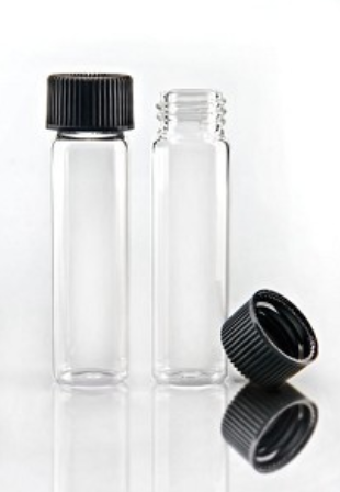 Clear Borosilicate Screw Thread Vials with SciSpec Advantage PTFE Lined Caps, 19 mm x 65 mm Vial, 11 mL