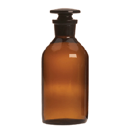 Bottle, Narrow Mouth, Amber Borosilicate Glass, with Hooded Ground Glass Stopper, 100 mL