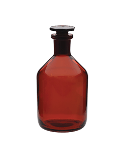 Bottle, Narrow Mouth, Amber Borosilicate Glass, with Hooded Ground Glass Stopper, 250 mL