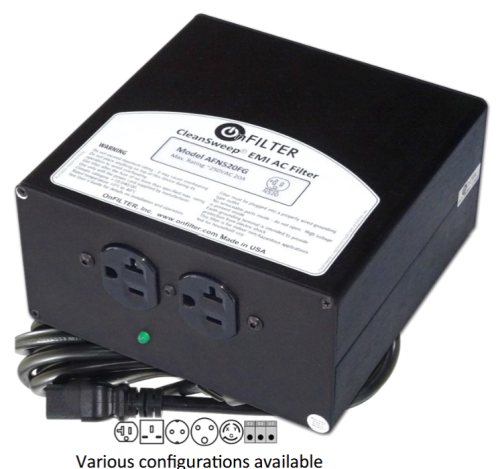 Filter, CleanSweep AC EMI for 20 Amp Single Phase Up to 250 VAC, NEMA6-20 Plug, OnFilter Inc, AFN620FG