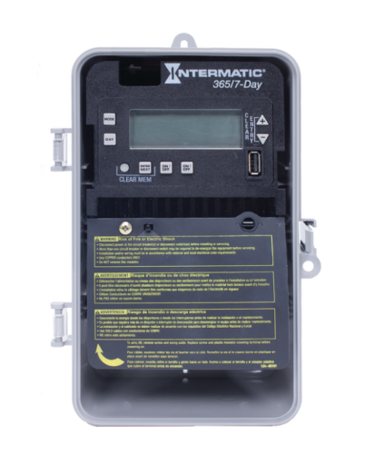 Timer, 365 Day/7 Day 2-Circuit Electronic Control, 120-277 VAC, 2-SPST/DPST, Indoor Metal Enclosure, Intermatic, ET2725C