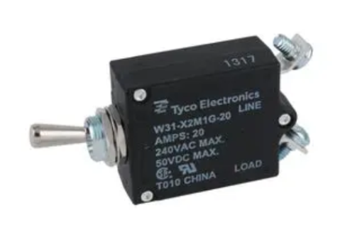 Thermal Circuit Breaker, 20 A, 1 Pole, 50 VDC, 250 VAC, Panel, TE Connectivity, W31-X2M1G-20
